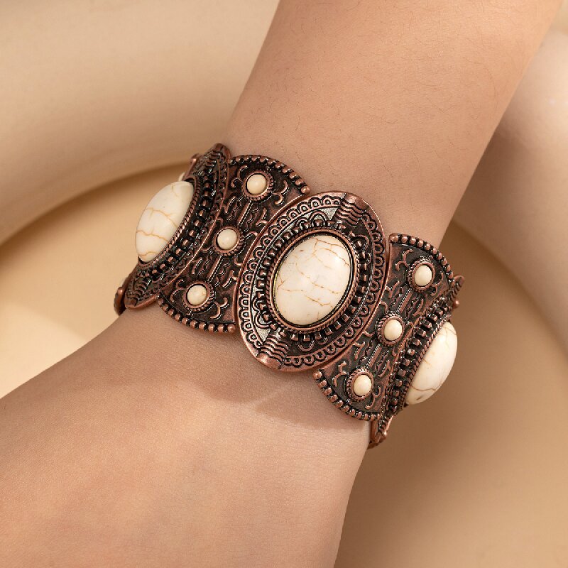 Brazalete de aleación de turquesa con incrustaciones con incrustaciones huecas al por mayor
